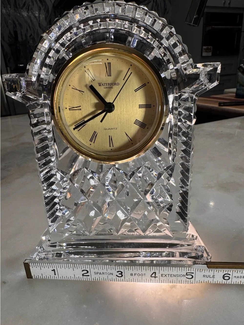 Vintage Waterford Crystal Mantel Clock Art Deco Fanburst Quartz Ireland Signed